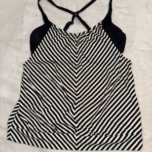 Athleta Black & White Striped Crossback Tankini